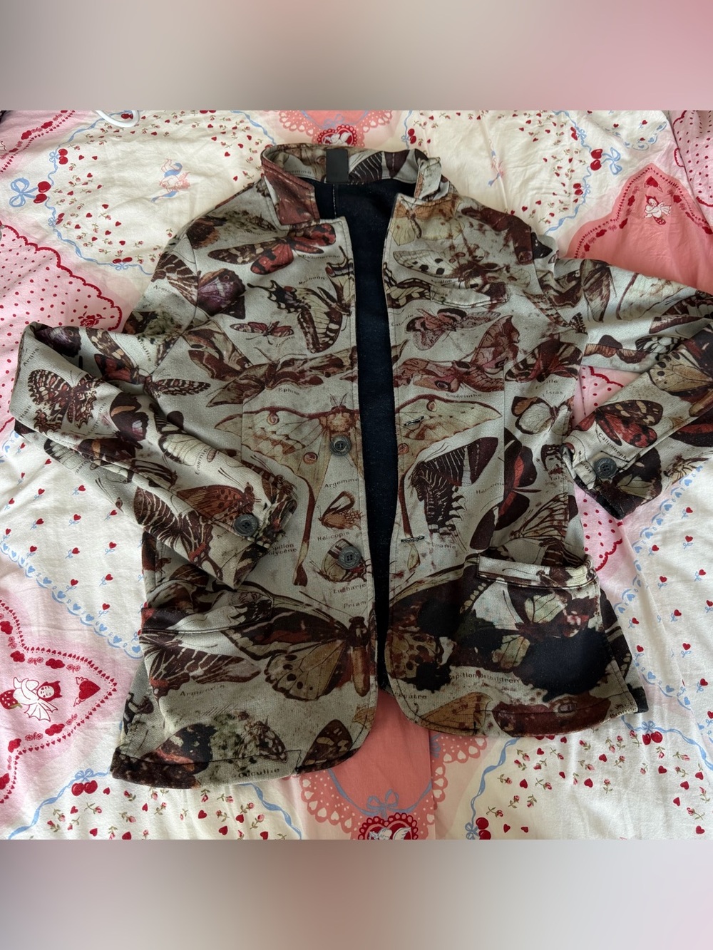 Women’s Butterfly Print Casual Jacket - Brown & Cream